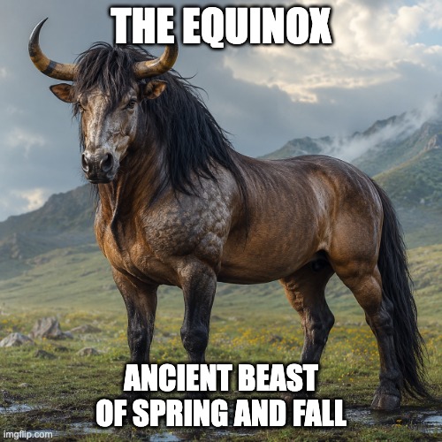The Equinox | The Equinox; Ancient beast of spring and fall | image tagged in horse,oxymoron,fall,spring,hilarious | made w/ Imgflip meme maker