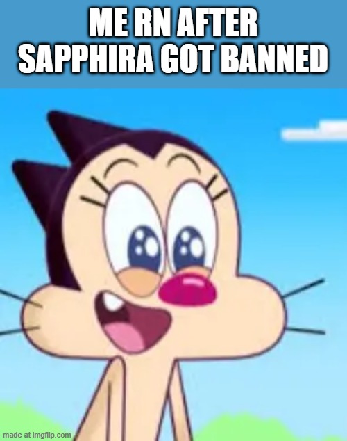 THE SPLIFF AND GRAYSCALE HATER IS GONE! | Me rn after Sapphira got banned | image tagged in happy olivia | made w/ Imgflip meme maker