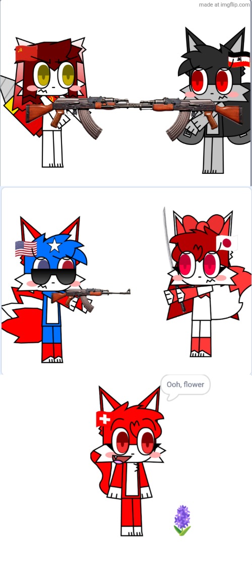 WWII be like | image tagged in nazi,ussr,usa,japan,switzerland,wwii | made w/ Imgflip meme maker