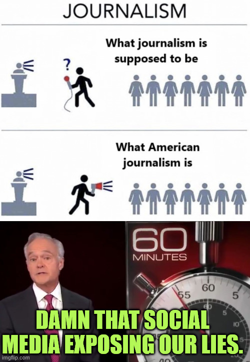 They are upset they no longer can control all media | Damn that social media exposing our lies. | image tagged in journalism,social media | made w/ Imgflip meme maker