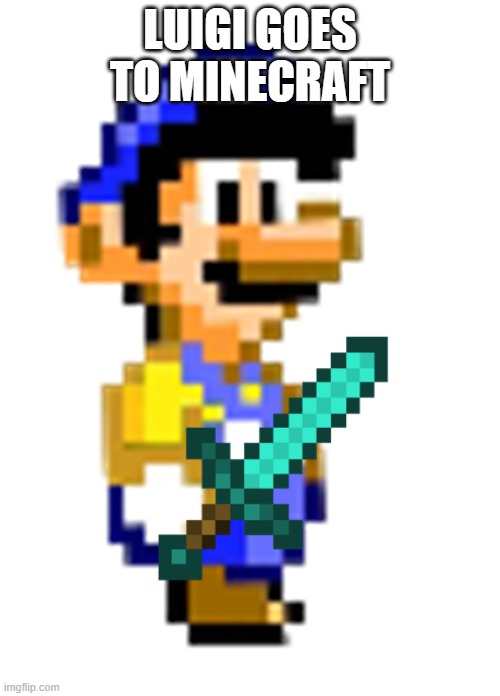 Luigi with Diamond Sword | luigi goes to minecraft | image tagged in luigi with diamond sword | made w/ Imgflip meme maker