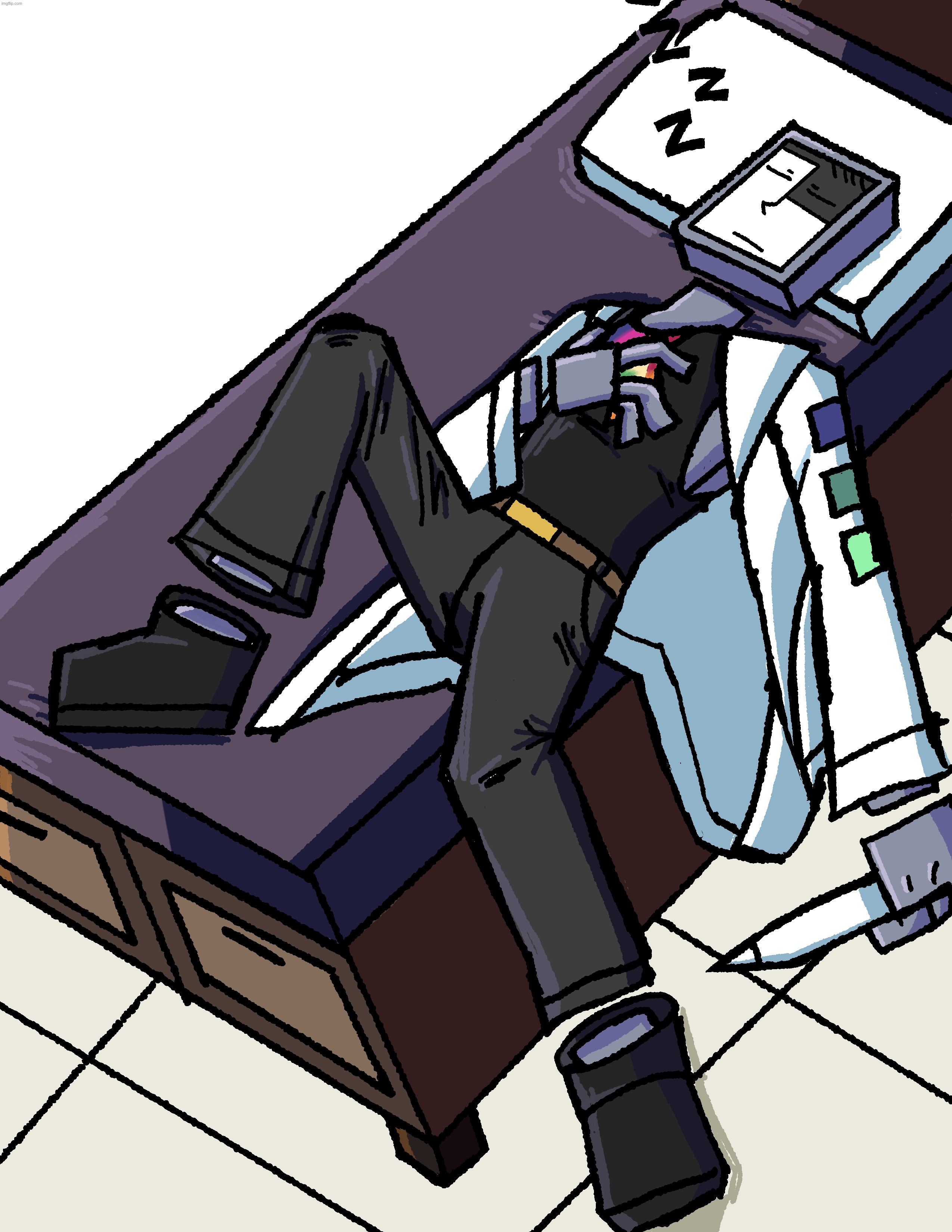 I finally colored it, guys | image tagged in professor procreate,sleeping | made w/ Imgflip meme maker