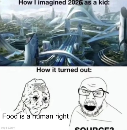 How I imagined 2026 | 6; Food is a human right | image tagged in how i imagined 2025 | made w/ Imgflip meme maker