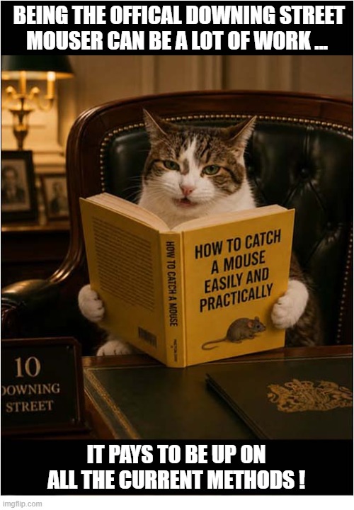 Larry The Cat | Being the offical Downing Street
mouser can be a lot of work ... It pays to be up on all the current methods ! | image tagged in larry the cat,mouse,manual | made w/ Imgflip meme maker