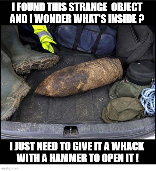 I Do Love A Surprise ! | I Found this strange  object
and i wonder what's inside ? I just need to give it a whack 
with a hammer to open it ! | image tagged in object,hammer,surprise | made w/ Imgflip meme maker