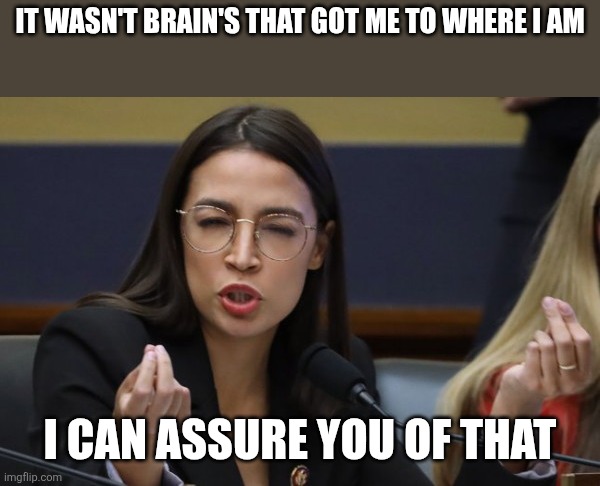 Aoc | It wasn't brain's that got me to where I am; I can assure you of that | image tagged in aoc thinks she's italian,funny memes | made w/ Imgflip meme maker