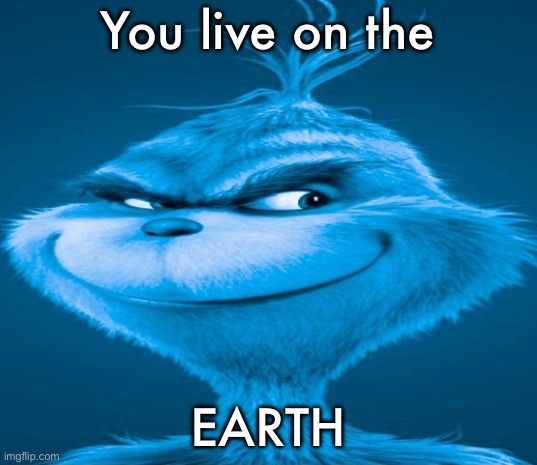 Blue Grinch | You live on the EARTH | image tagged in blue grinch | made w/ Imgflip meme maker