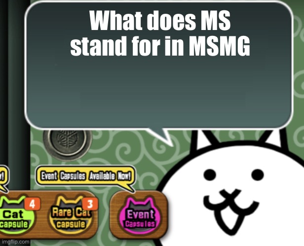 Pintendo nower | What does MS stand for in MSMG | image tagged in the basic cat says something | made w/ Imgflip meme maker