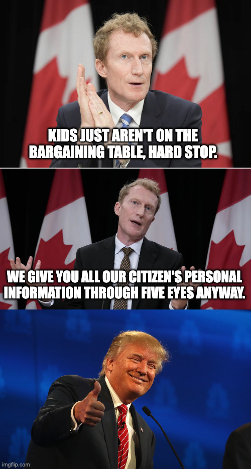 Canada's Digital ID | Kids just aren't on the bargaining table, hard stop. We give you all our citizen's personal information through five eyes anyway. | image tagged in marc miller,trump thumbs up | made w/ Imgflip meme maker