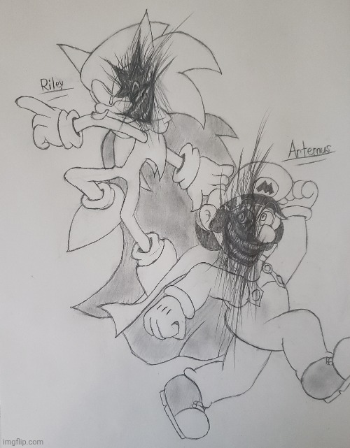 Plumber 'n' Hedgehog doodle | image tagged in horrorbrew,sonic exe,exe,drawing | made w/ Imgflip meme maker