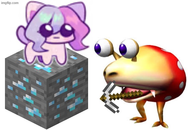 Bulborb Finds Diamond Ore | image tagged in bulborb,memes,diamonds,cat sashley,cat,minecraft | made w/ Imgflip meme maker