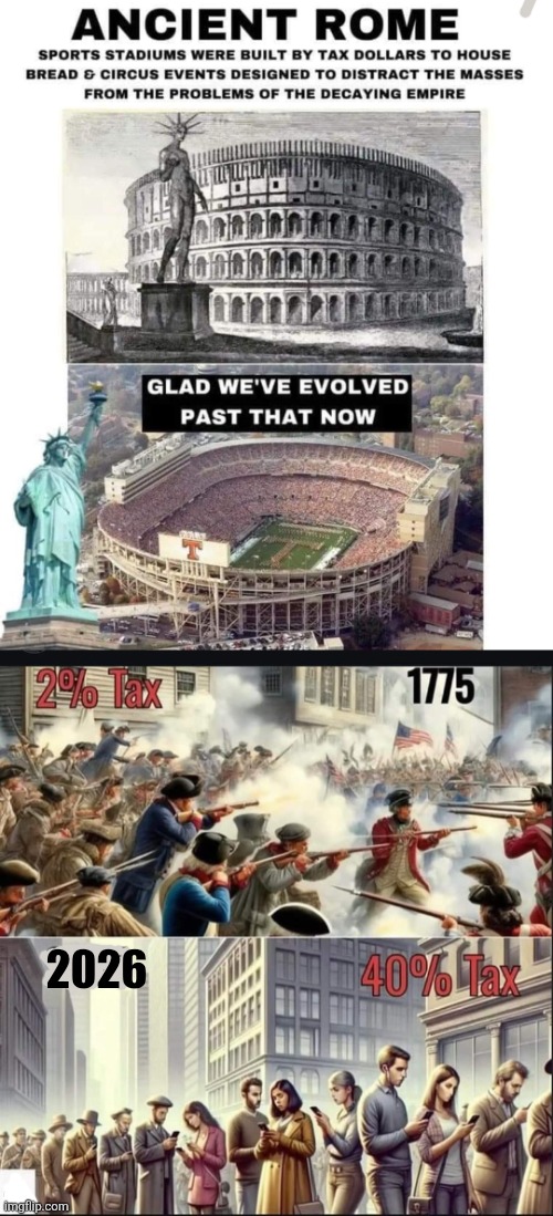 Taxing throughout history | 2026 | image tagged in taxes,history,control,revolution,complacency,then vs now | made w/ Imgflip meme maker