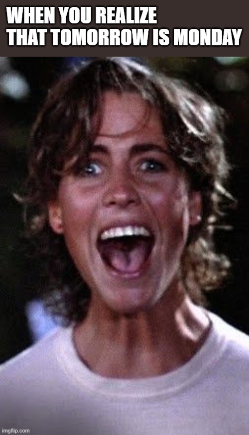 Tomorrow Is Monday | when you realize that tomorrow is monday | image tagged in monday,friday the 13th,friday the 13th part 2,scream,funny,memes | made w/ Imgflip meme maker