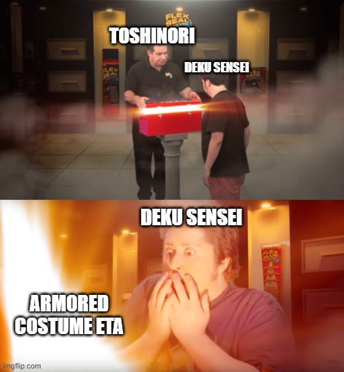 opening box | toshinori; deku sensei; deku sensei; armored costume eta | image tagged in opening box | made w/ Imgflip meme maker