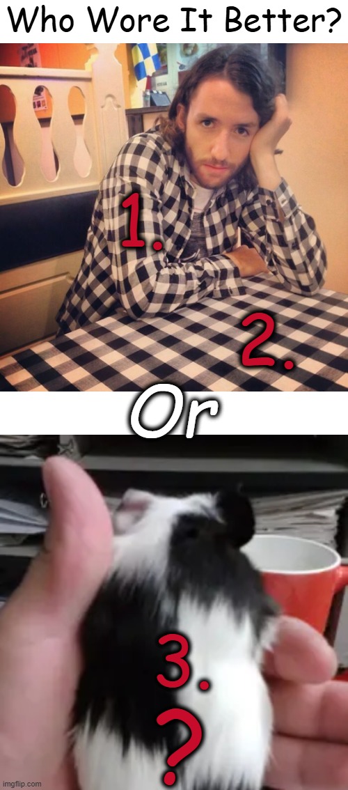 There is no wrong answer | Who Wore It Better? 1. 2. Or; 3. ? | image tagged in who wore it better,good question,fun stuff,the hardest choices require the strongest wills,opinion,contest | made w/ Imgflip meme maker