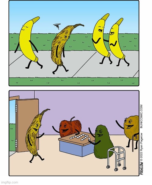Old fruit | image tagged in comics,buni comics,bananas,old fruit,feeling down,friends | made w/ Imgflip meme maker