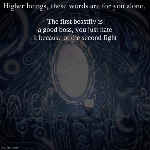 Higher beings, these words are for you alone. | The first beastfly is a good boss, you just hate it because of the second fight | image tagged in higher beings these words are for you alone | made w/ Imgflip meme maker