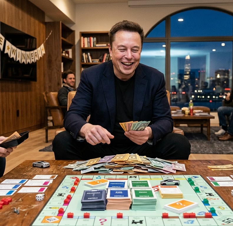 Elon winning monopoly Blank Meme Template