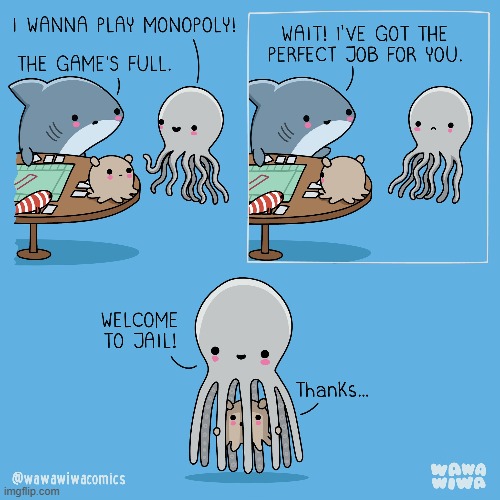 image tagged in shark,octopus,monopoly,tentacles,jail,oof | made w/ Imgflip meme maker