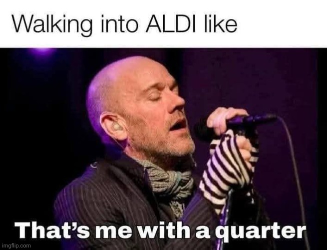 That's me with a shopping, cart... | image tagged in aldi,grocery store,quarter,shopping cart,rem,song | made w/ Imgflip meme maker