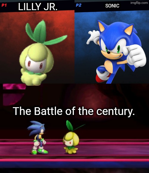 Lilly Jr vs Sonic. Post in the comments on who's going to win | LILLY JR. SONIC; The Battle of the century. | image tagged in smash bros 1v1 screen template,smash bros,lilly jr,sonic the hedgehog | made w/ Imgflip meme maker