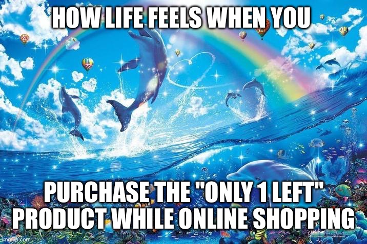 NO WAY I BOUGHT THE '47 KNICKS CAP LESGOOOO | How life feels when you; purchase the "only 1 left" product while online shopping | image tagged in happy dolphin rainbow,happy,new york knicks,basketball | made w/ Imgflip meme maker