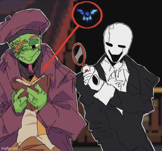 New temp | image tagged in gem alert deltarune edition,new template,gerson boom,wing ding gaster,art | made w/ Imgflip meme maker