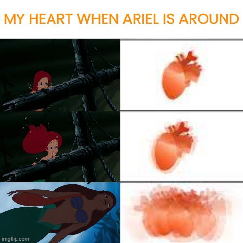 the little mermaid meme | my heart when ariel is around | image tagged in i heart,mermaid,the little mermaid,princess ariel,mermaid princess,heart beating faster | made w/ Imgflip meme maker