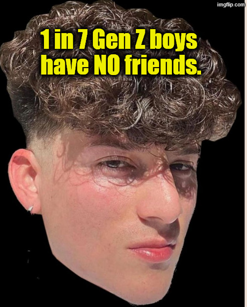A lot of them think Andrew Tate is cool. | 1 in 7 Gen Z boys 
have NO friends. | image tagged in gen z,friends,lonely,virgin,nick fuentes,andrew tate | made w/ Imgflip meme maker