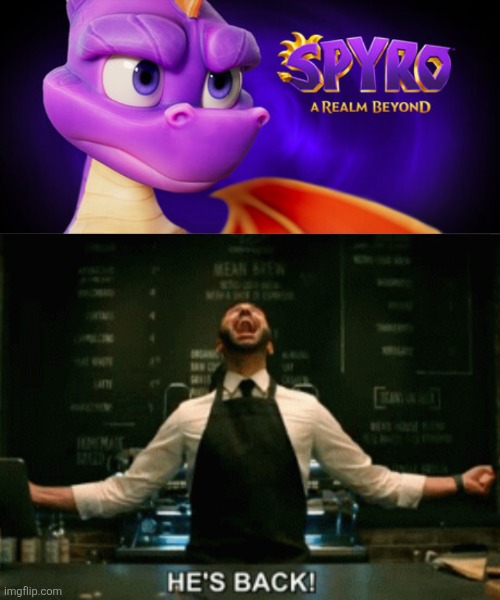 Spyro fans after the Xbox showcase | image tagged in he s back,spyro,activision,spyro a realm beyond | made w/ Imgflip meme maker
