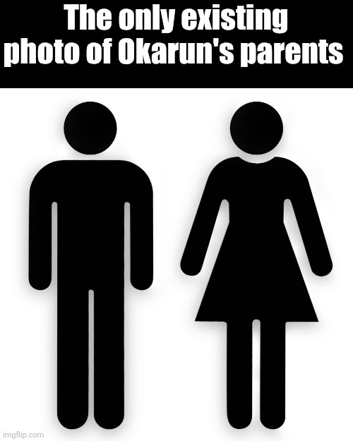 Okarun's parents | The only existing photo of Okarun's parents | image tagged in man and woman | made w/ Imgflip meme maker