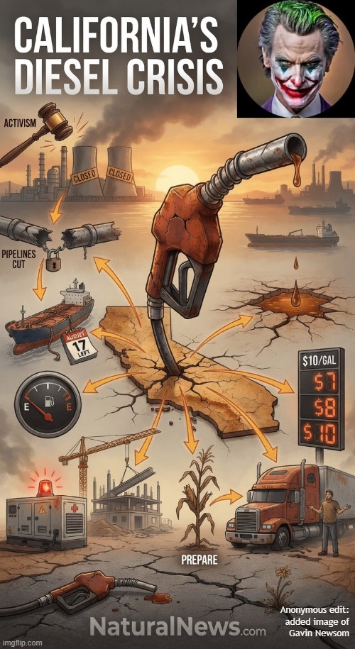 California's diesel crisis is partly the fault of Governor Gavin Newsom | Anonymous edit:
added image of
Gavin Newsom | image tagged in california,diesel,fuel,crisis,governor,gavin | made w/ Imgflip meme maker