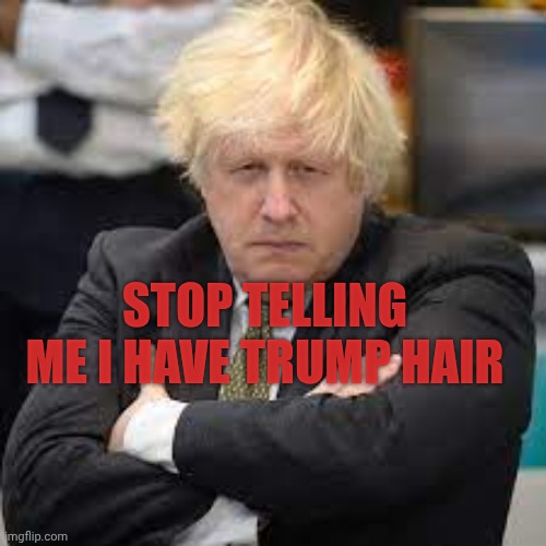 Boris Johnson is angry | Stop telling me I have trump hair | image tagged in boris johnson | made w/ Imgflip meme maker