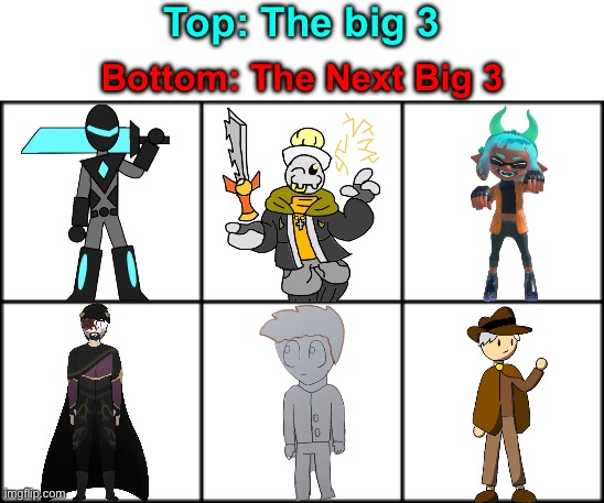 In my opinion, after the Collector, Eggyhead, and Inkmatas, next are Nova, Matt/Ares, and The Traveler. | Top: The big 3; Bottom: The Next Big 3 | image tagged in 3 by 2 square | made w/ Imgflip meme maker