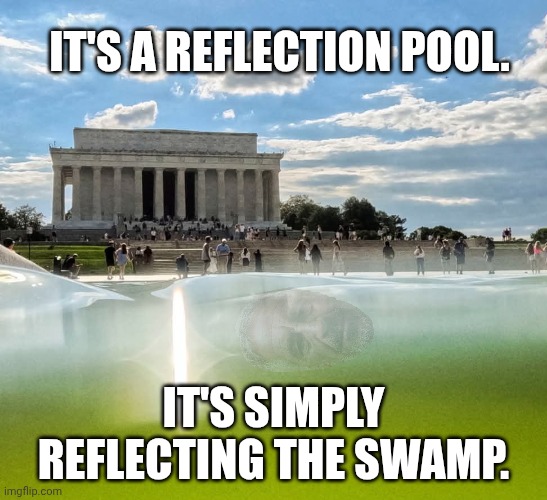 The reflecting pool after $14M (contract originally $1.8M) looked better under Biden | It's a reflection pool. It's simply reflecting the swamp. | image tagged in donald trump's reflecting pool swamp,government corruption,trump unfit unqualified dangerous,drain the swamp,maga | made w/ Imgflip meme maker
