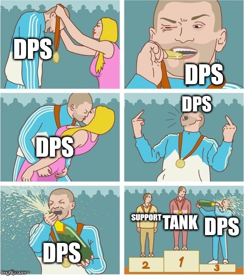 Quickplay and Comp playerbase in Marvel Rivals in a nutshell | DPS; DPS; DPS; DPS; Support; Tank; DPS; DPS | image tagged in memes,funny,gaming,marvel rivals,roles | made w/ Imgflip meme maker