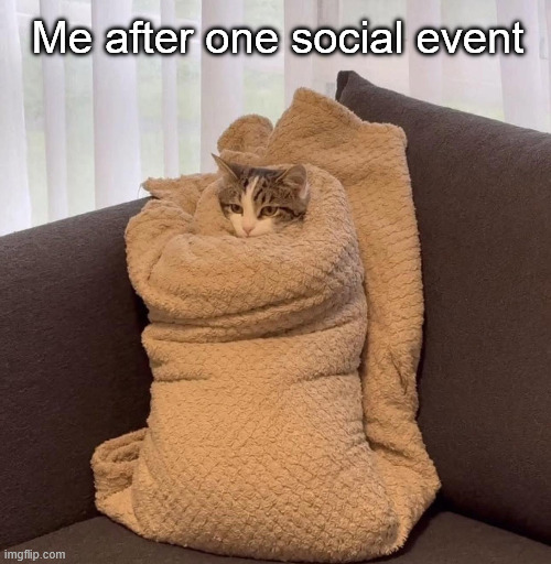 Me after one social event | Me after one social event | image tagged in funny,memes,funny memes | made w/ Imgflip meme maker