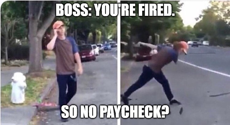 So no head? | Boss: You're fired. So no paycheck? | image tagged in so no head | made w/ Imgflip meme maker