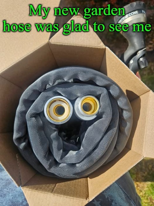 happy hose | My new garden hose was glad to see me | image tagged in new hose,kewlew | made w/ Imgflip meme maker