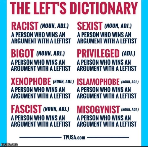 The lefts dictionary | image tagged in memes,funny,leftists,politics,political meme | made w/ Imgflip meme maker