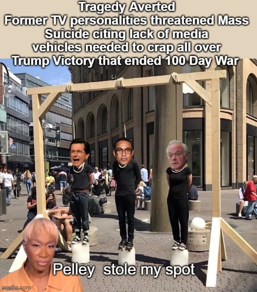 Pink Slipped Collaborators Just Hangin Out | image tagged in colbert lemon pelley reid suicide hanging meme | made w/ Imgflip meme maker