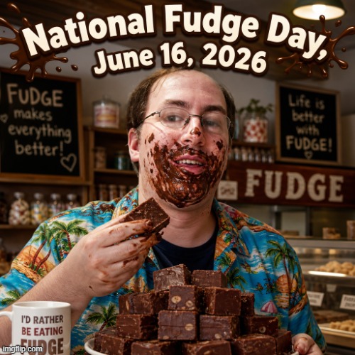 National Fudge Day 2026 | image tagged in fudge,chocolate,eating,holiday,funny,memes | made w/ Imgflip meme maker