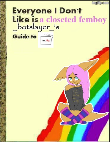If _botslayer_ Wrote a Guide to Imgflip | a closeted femboy; _botslayer_'s | image tagged in everyone i don't like blank book,memes,femboy | made w/ Imgflip meme maker