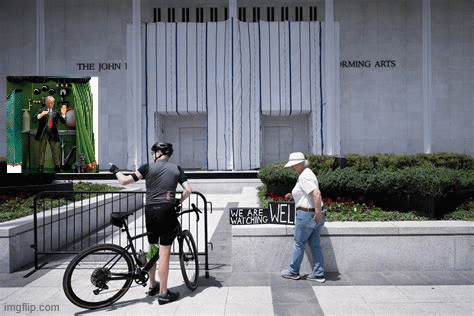 The man behind the curtain | image tagged in gifs,the man behind the curtain,the john f kennedy center for the preforming arts,donald j trump has left the building | made w/ Imgflip images-to-gif maker