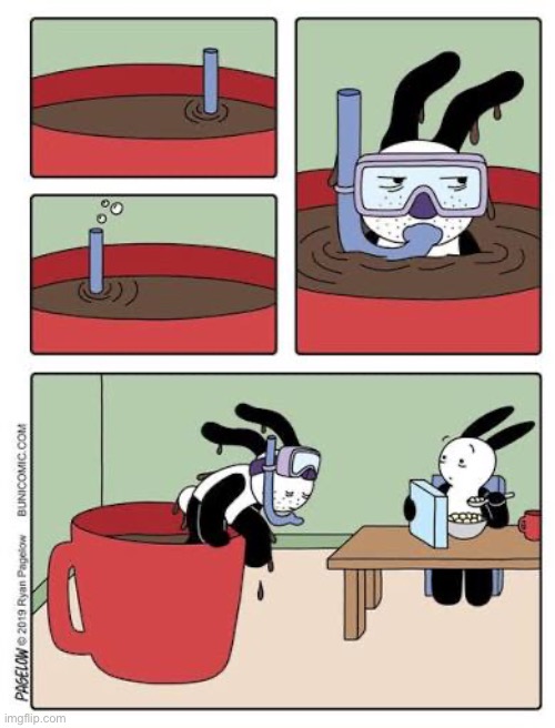 Buni Comics | image tagged in comics,buni comics,bunidad,scuba diving,coffee cup,breakfast | made w/ Imgflip meme maker