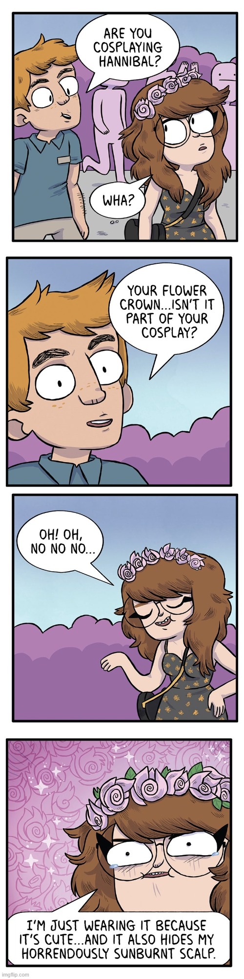 image tagged in cosplay,hannibal,flower,crown,scalp,sunburn | made w/ Imgflip meme maker