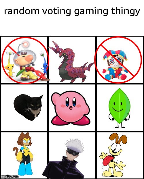 pomni has abstracted vote to eliminate | random voting gaming thingy | image tagged in grid with space | made w/ Imgflip meme maker