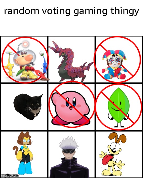 kirb is out kill one execpt for gojo he is immune | random voting gaming thingy | image tagged in grid with space | made w/ Imgflip meme maker