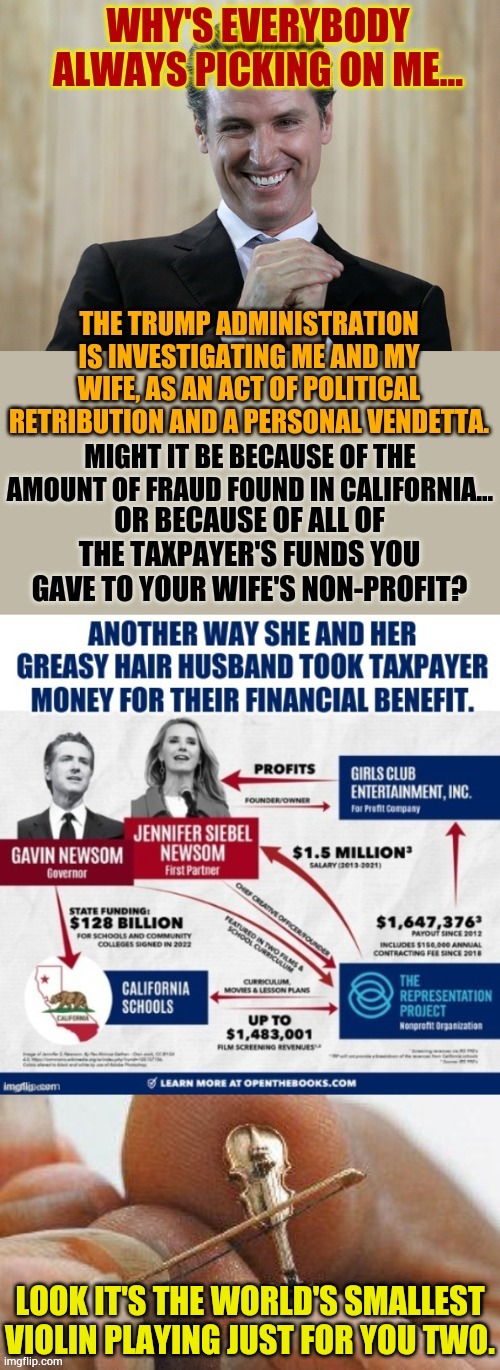 Look It's The World's Smallest Violin Playing Just For You Two | look it's the world's smallest violin playing just for you two. | image tagged in memes,politics,gavin,wife,how i react under pressure,talking shit | made w/ Imgflip meme maker