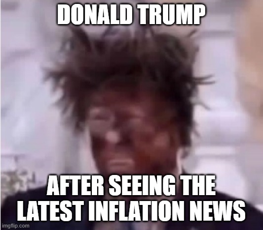 Donald Trump ashface inflation | Donald Trump; after seeing the latest inflation news | image tagged in donald trump ashface,inflation,everything trump touches explodes,i hate donald trump,trump sucks | made w/ Imgflip meme maker